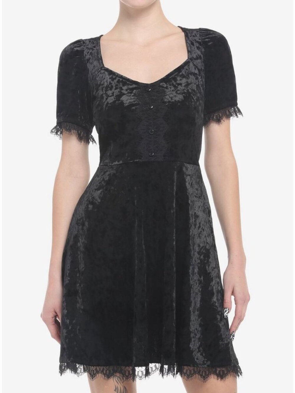 Cosmic Aura Black Crushed Velvet Babydoll S/S Dress Hot Topic Vampire Goth L